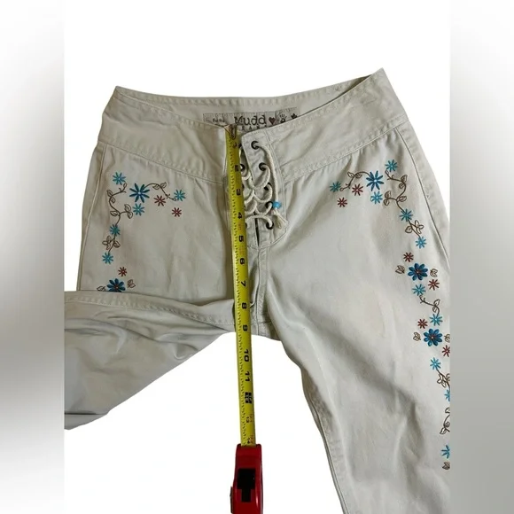 ⭐️SOLD⭐️ Y2K Festival Fairy Mudd Lace-Up Low Rise Floral Embroidered Flare Jeans - Picture 12 of 16